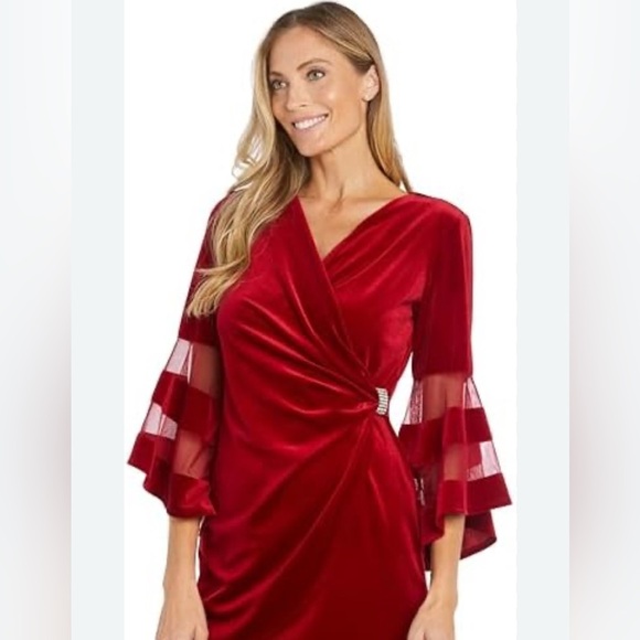 R&M Richards Knee Length Wrap Velvet Dress W/Sheer Trim size 20W - Picture 1 of 11